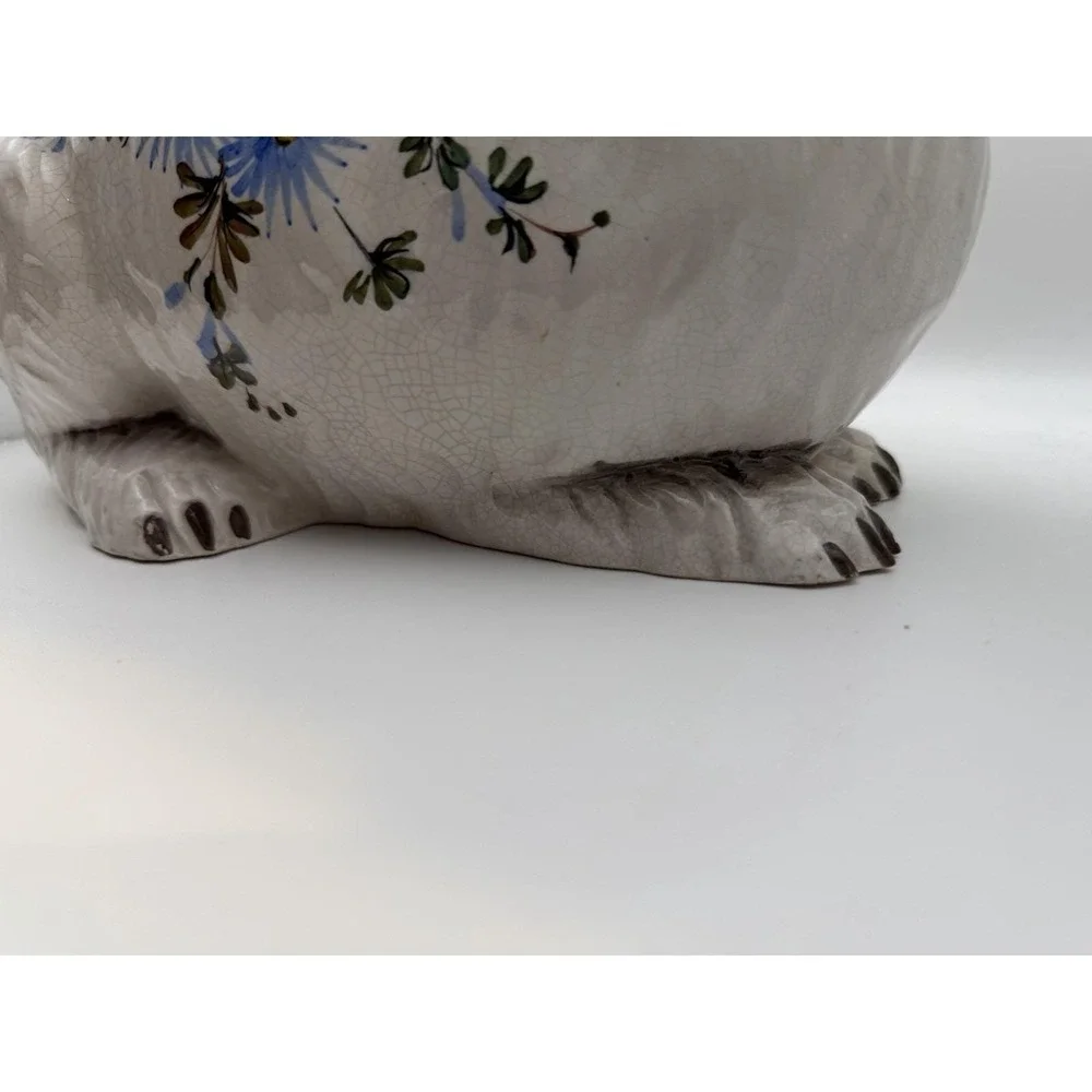Vintage Bassano Italy Bunny Rabbit Tureen Majolica Floral Easter Centerpiece 12